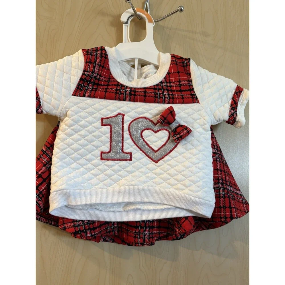 Baby Girls Plaid Skirt Set 2T Red Black Quilted Sweatshirt Holiday Outfit